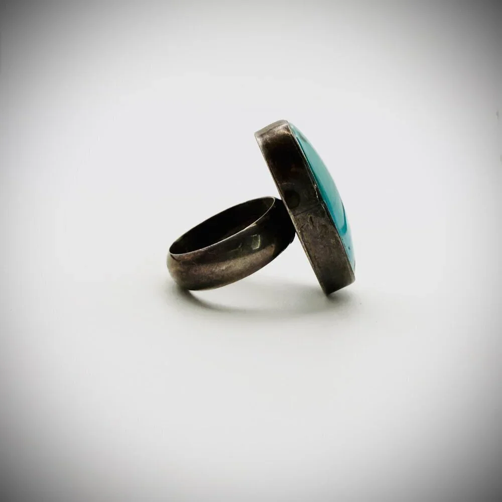 Heavy Patina Sterling Turquoise Ring Size 6.25 – FF Signed